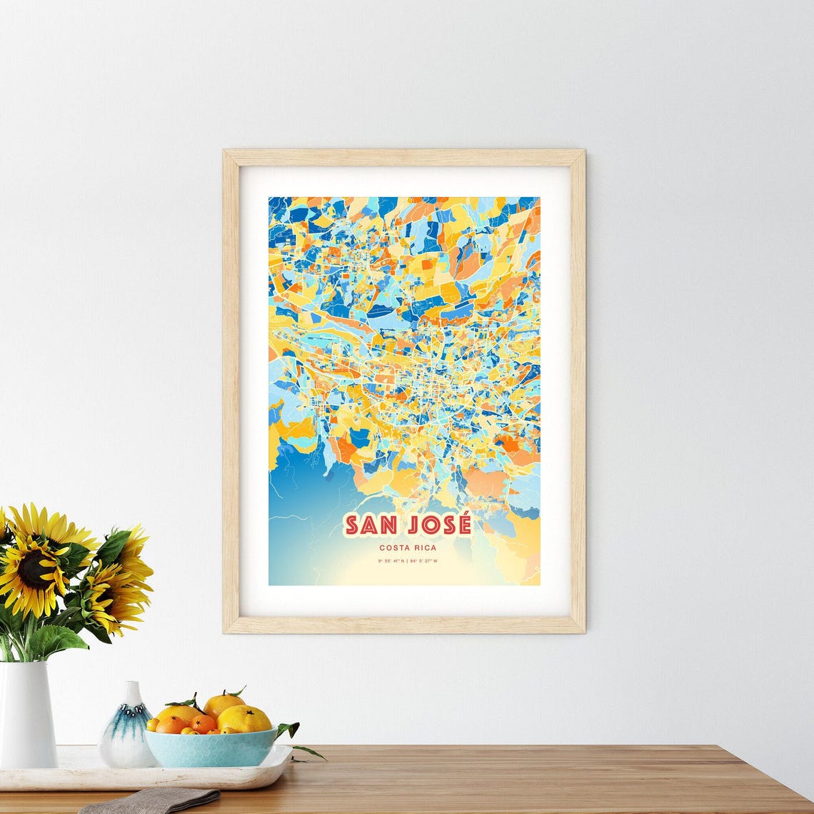 San Jose Costa Rica City Map Blue Orange Street Map Poster Gift - Image 2