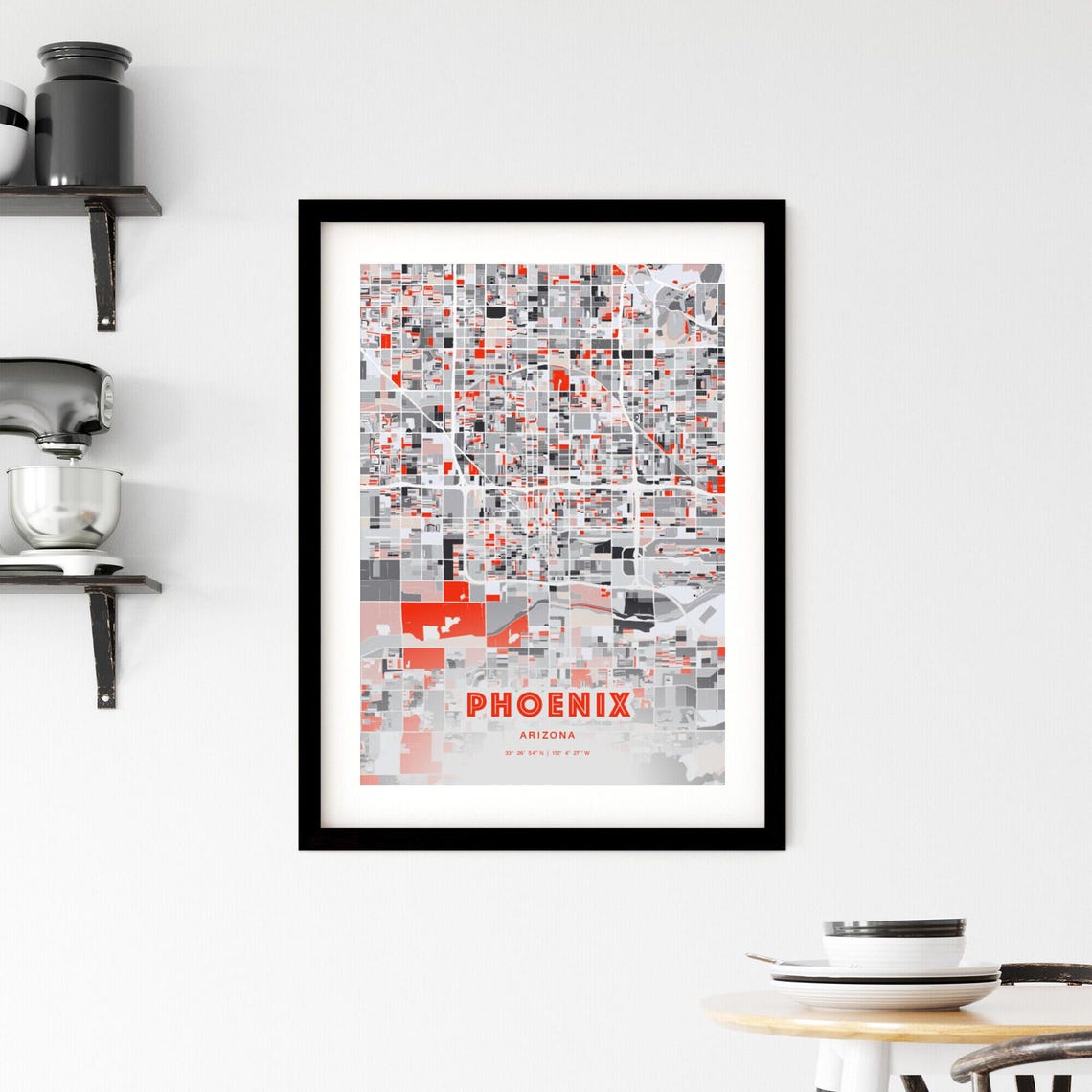 Phoenix Arizona Expressive Bold Red City Street Map Artwork Poster - Image 2