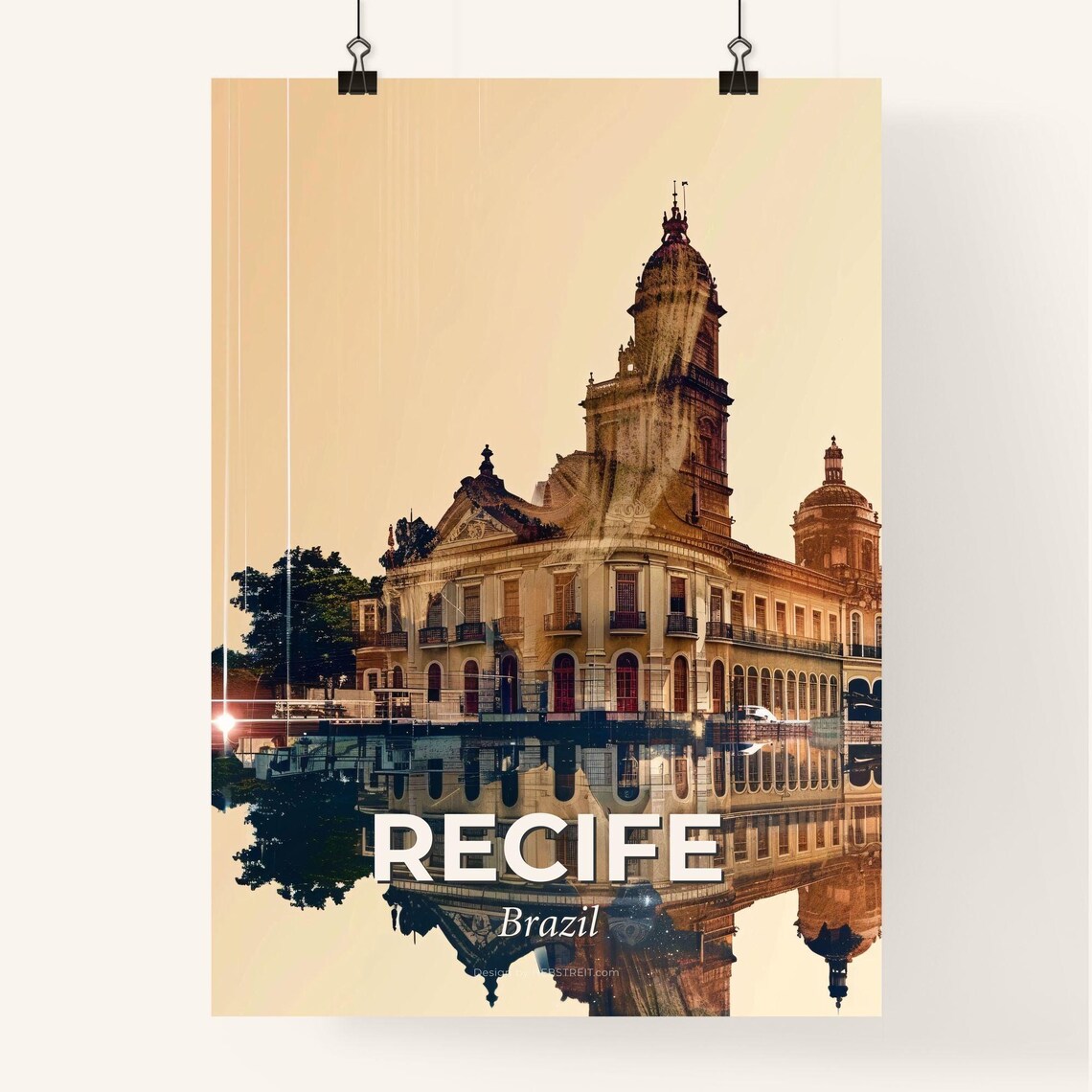 Recife Brazil Historic Twin Tower Palace Reflection Art Poster - Image 4
