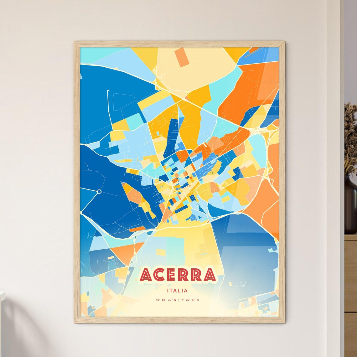Acerra Italy Modern Colorful Abstract City Map Blue Orange Poster