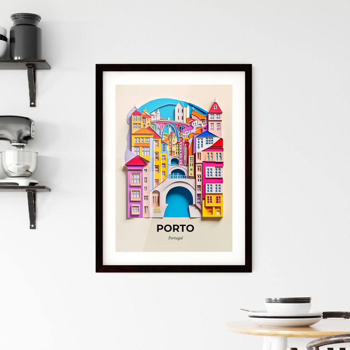 Porto Portugal Riverside Bridge Colorful Houses Paper Cut Poster - Image 2
