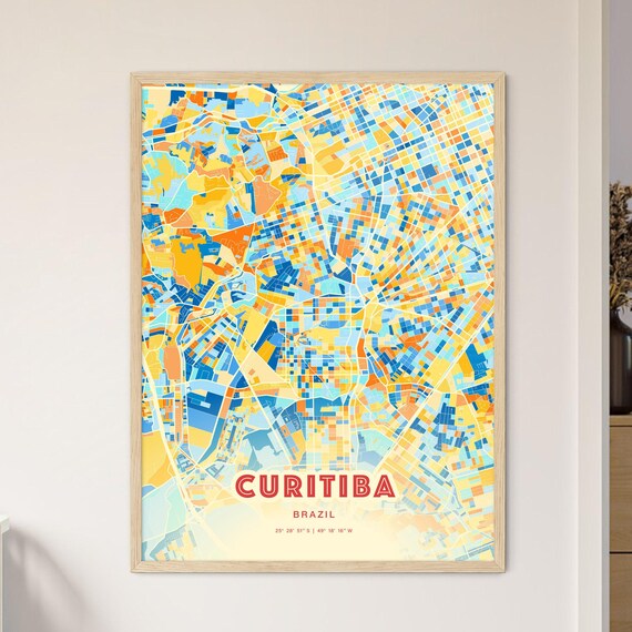 Curitiba Brazil City Map Art Poster Blue Orange Street Style