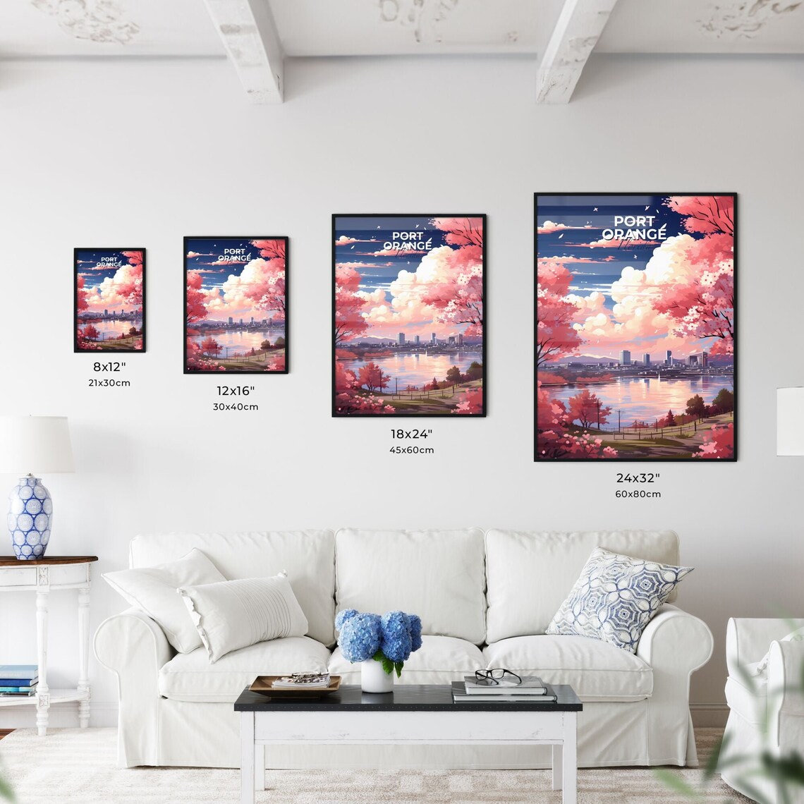 Port Orange Florida Cherry Blossom Lake Skyline Travel Poster - Image 3