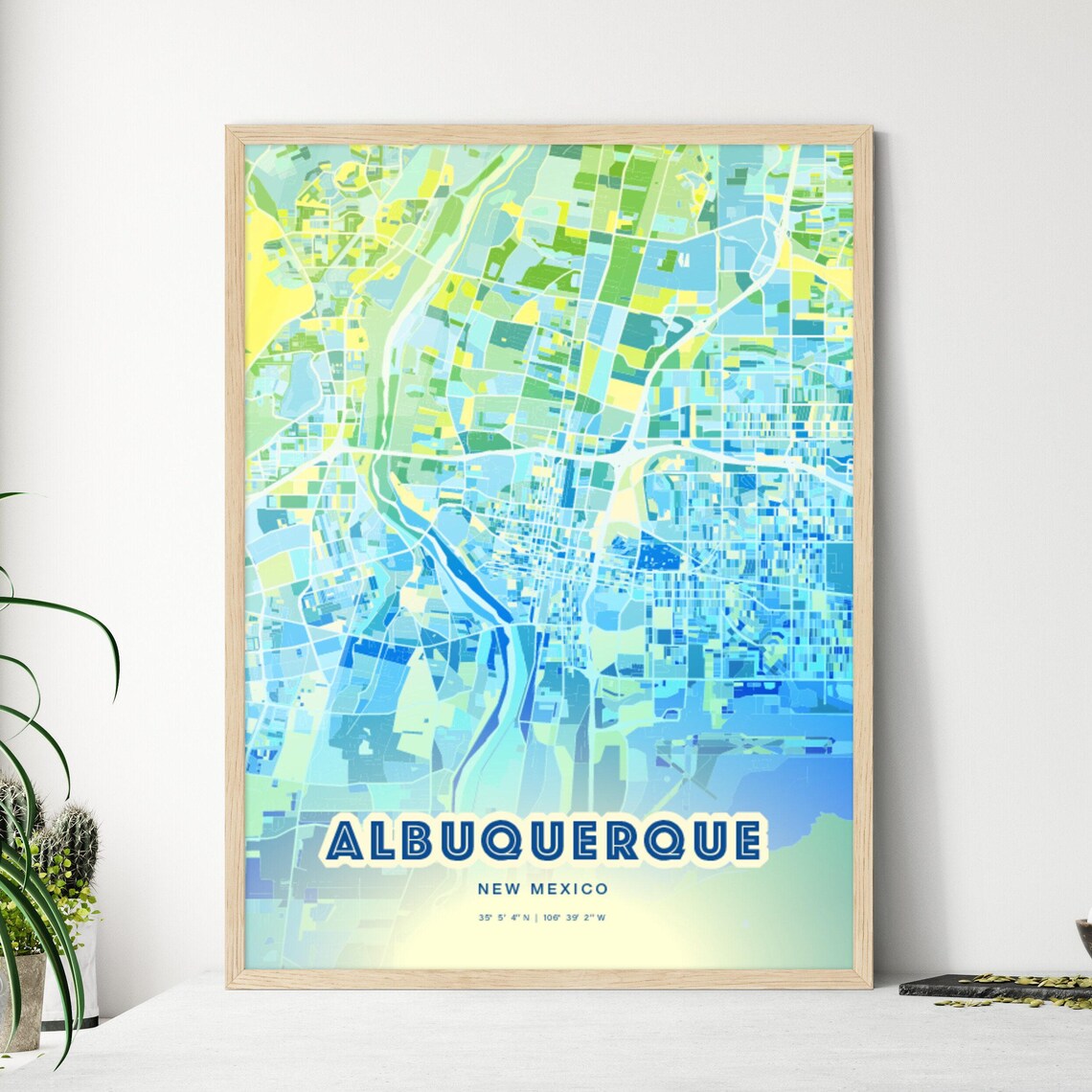 Albuquerque New Mexico Bluish Watercolor Modern City Map Art Poster