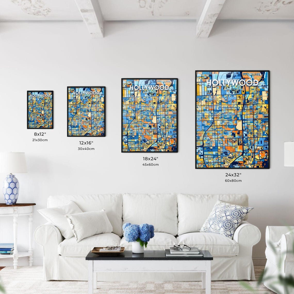 Hollywood Florida Vibrant Colorful Illustrated Street Map Art Poster - Image 3