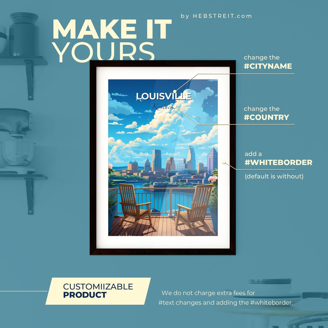 Louisville Kentucky Skyline Poster Deck View Ohio River Travel Art - Image 2