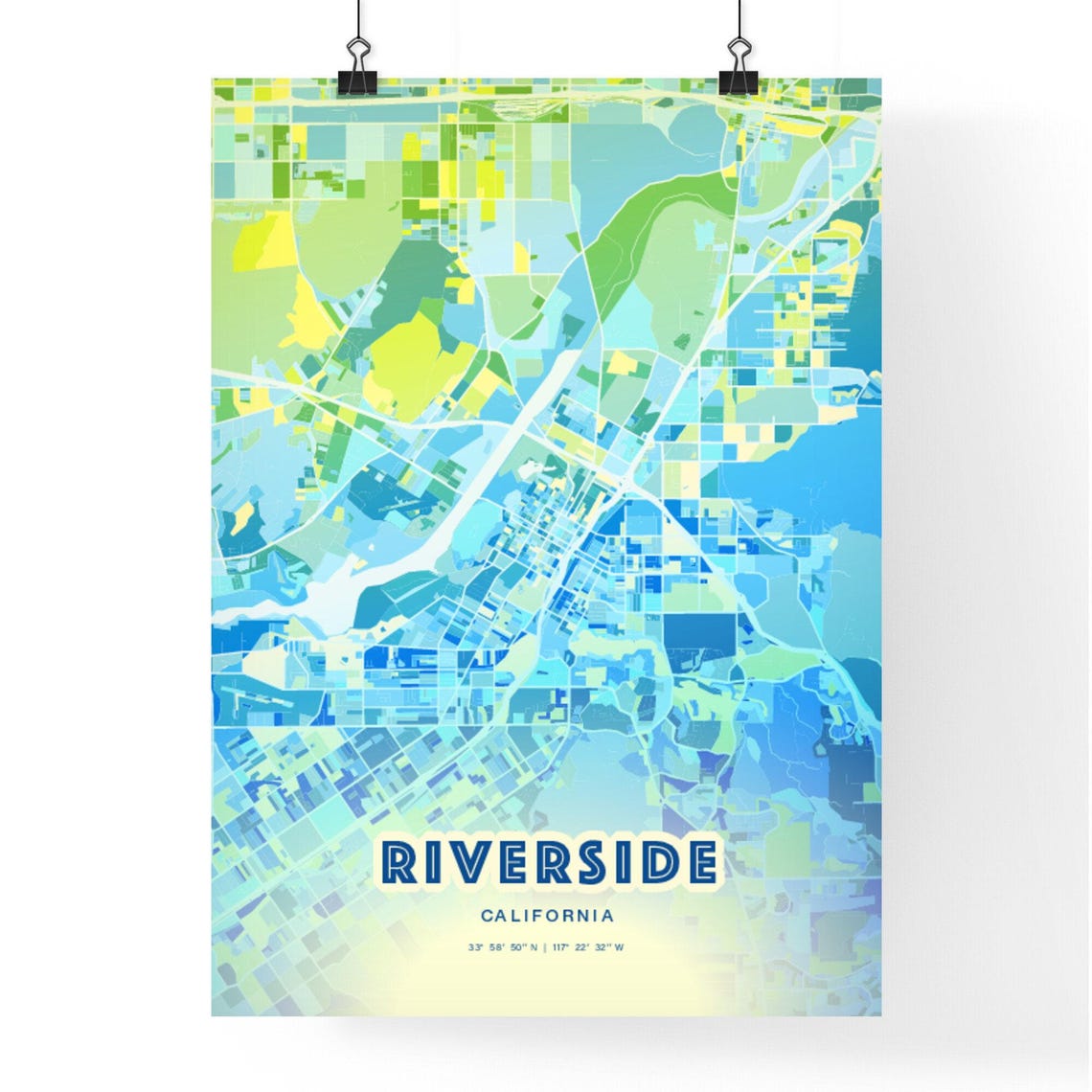 Riverside California Bluish Watercolor Modern City Map Art Poster - Image 3