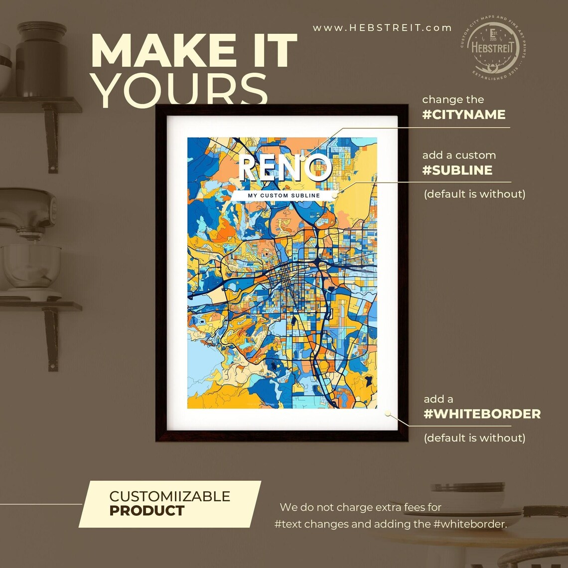 Reno Nevada Vibrant Colorful Mosaic City Street Map Art Poster - Image 2