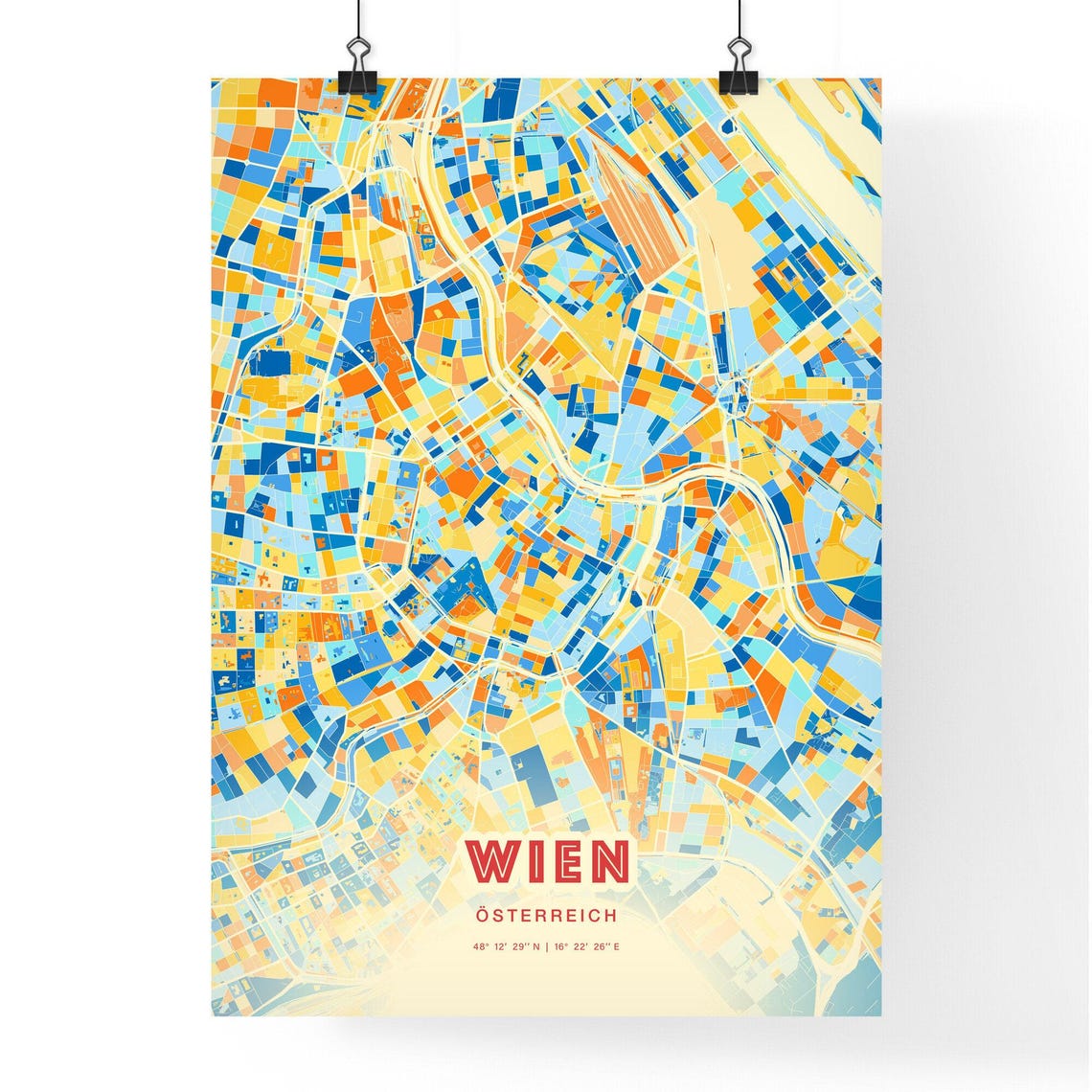Vienna Austria Modern Colorful Abstract City Map Blue Orange Poster - Image 3