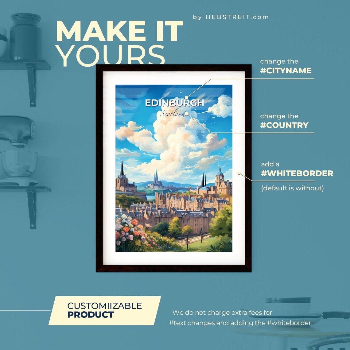 Edinburgh Scotland Travel Poster Historic Old Town Skyline Garden Art - Image 2