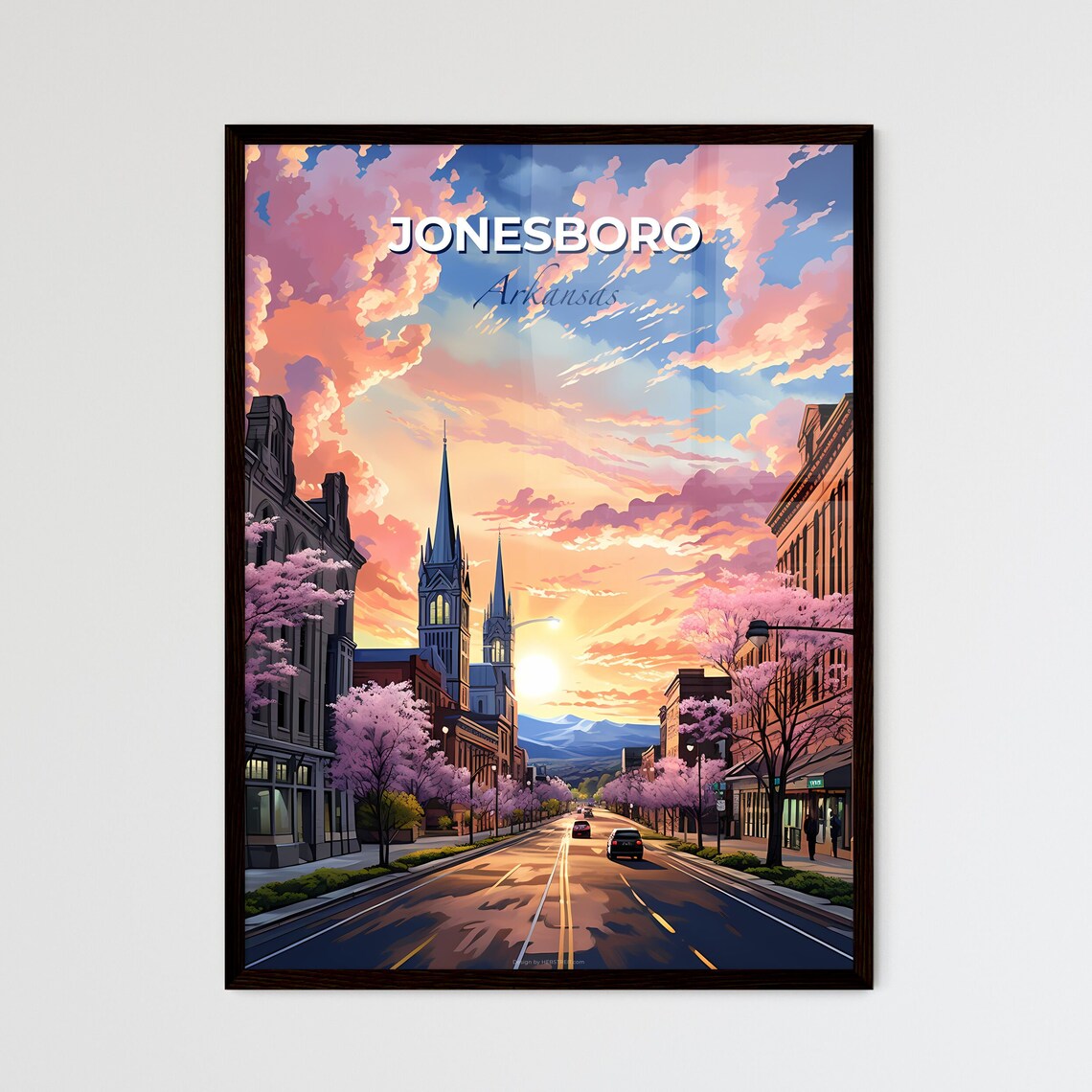 Jonesboro Arkansas Sunset Main Street Church Spires Art Poster