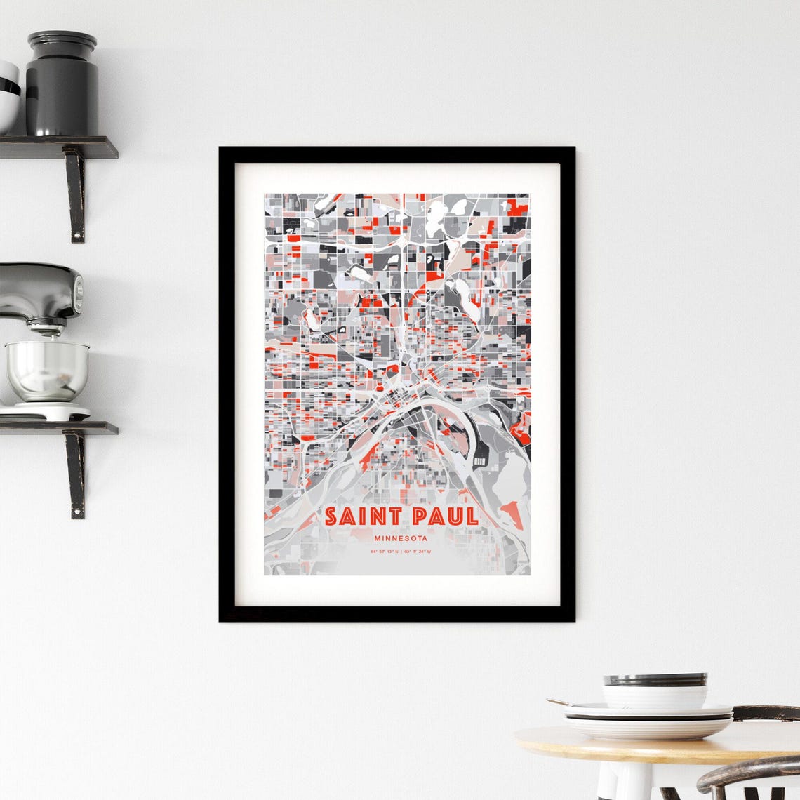 Saint Paul Minnesota Expressive Red Bold Modern City Map Art Poster - Image 2