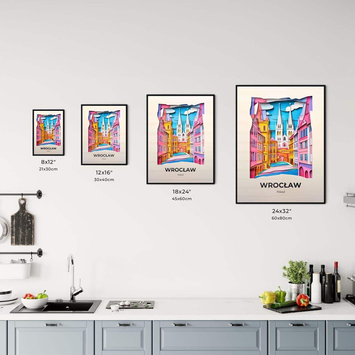 Wroclaw Poland Colorful Old Town Paper Cut Skyline Art Poster - Image 3