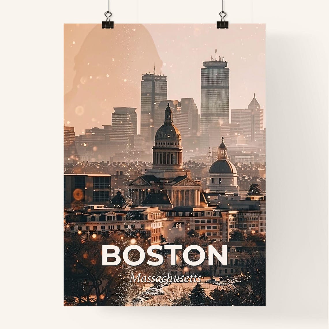 Boston Massachusetts Historic Dome Skyline Golden Art Poster - Image 4