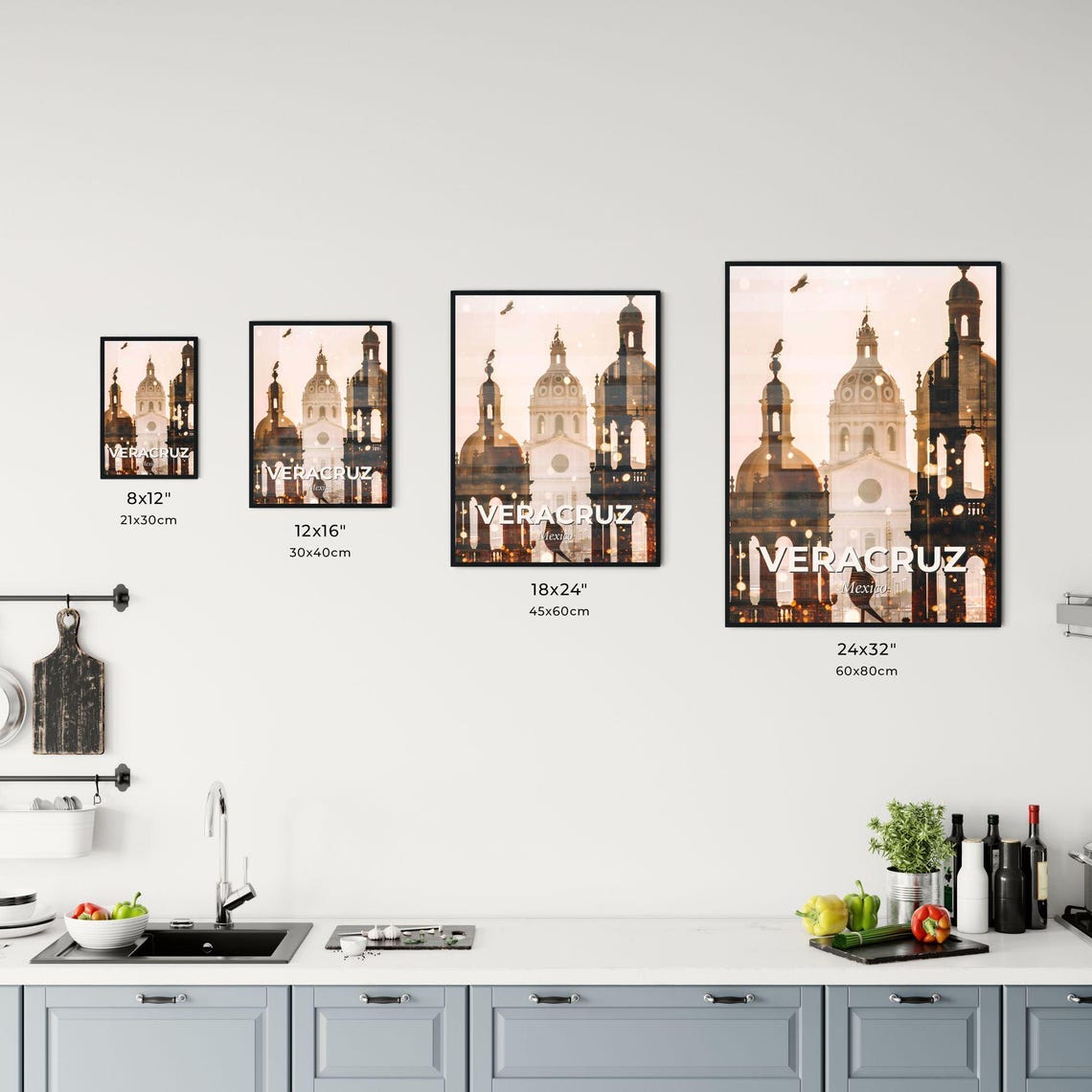 Veracruz Mexico Colonial Cathedral Domes Golden Skyline Poster - Image 3