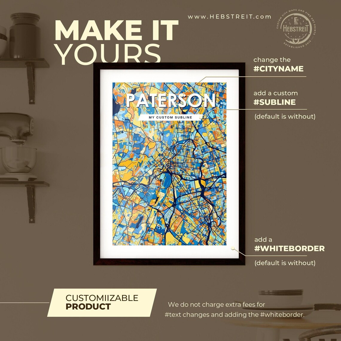 Paterson Vibrant Geometric Mosaic City Street Map Art Poster - Image 2
