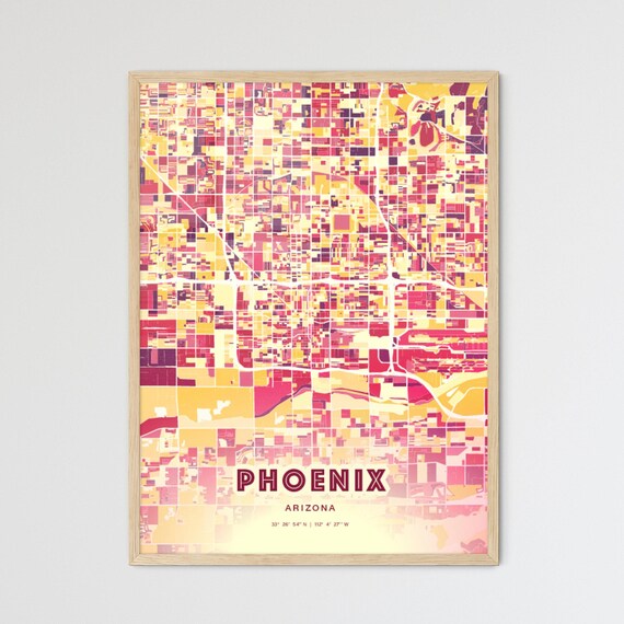 Phoenix Arizona Vibrant Red Sunset Tones City Map Art Poster