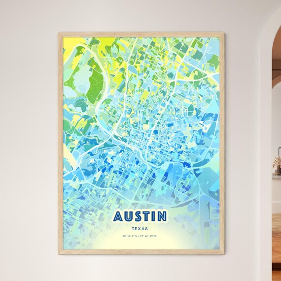 Austin Texas Colorful Abstract Watercolor City Street Map Art Poster
