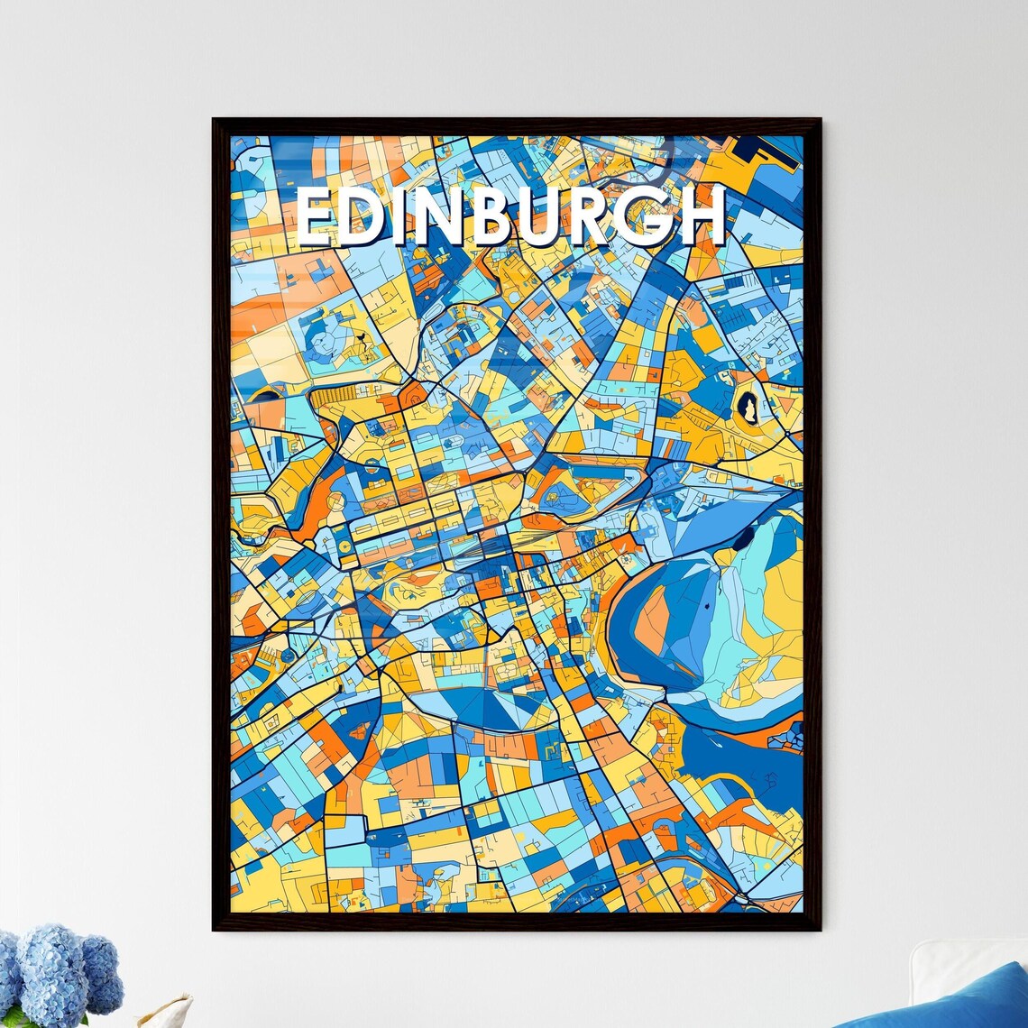 Edinburgh Scotland Vibrant Colorful Blue Orange Art City Map Poster