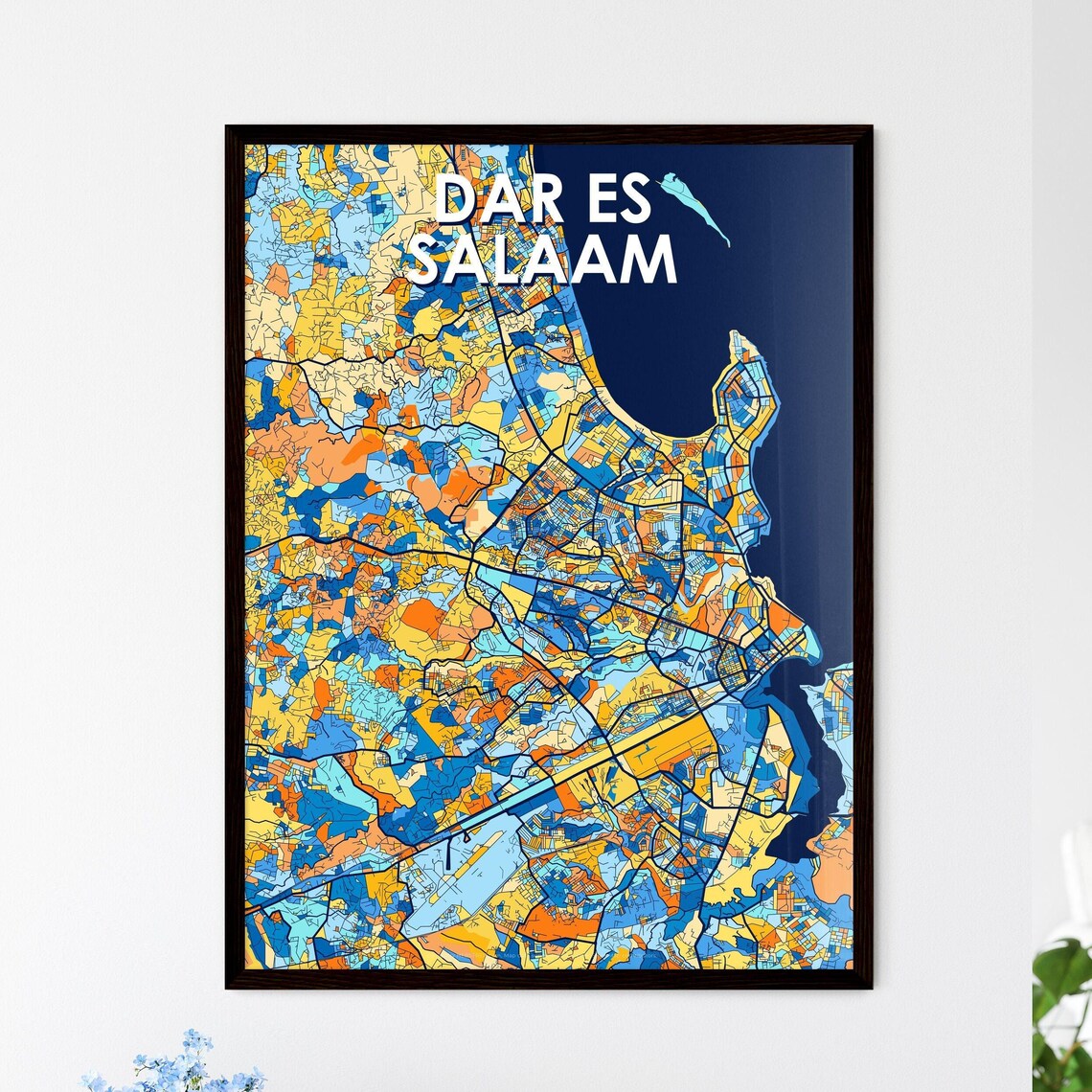 Dar Es Salaam Tanzania Colorful Blue Orange City Street Map Art Poster