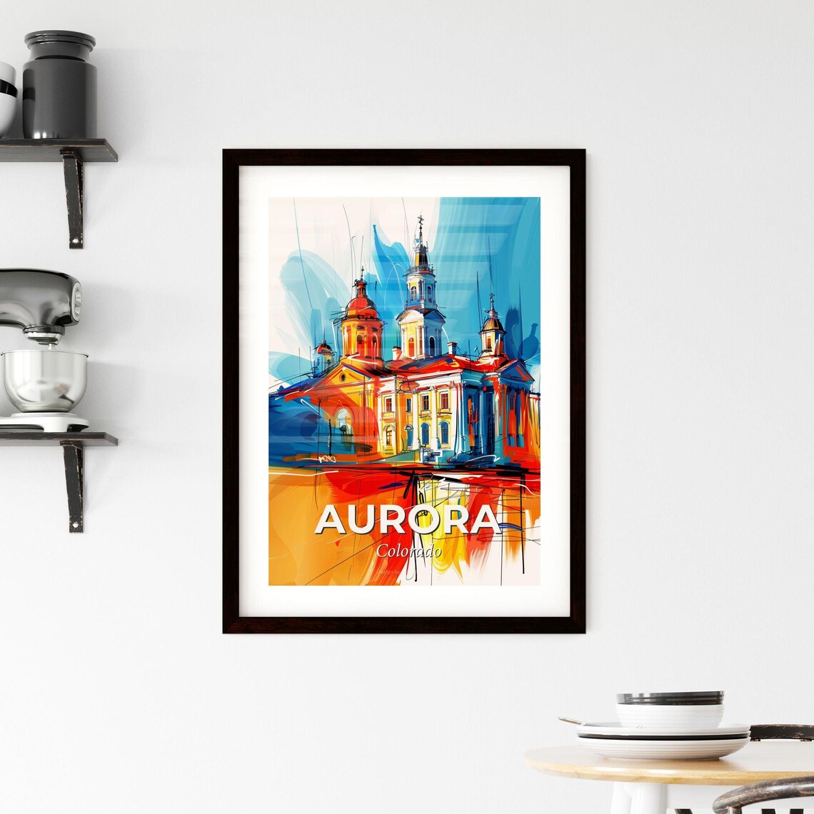 Aurora Colorado Vibrant Watercolor Cityscape Travel Art Poster - Image 2