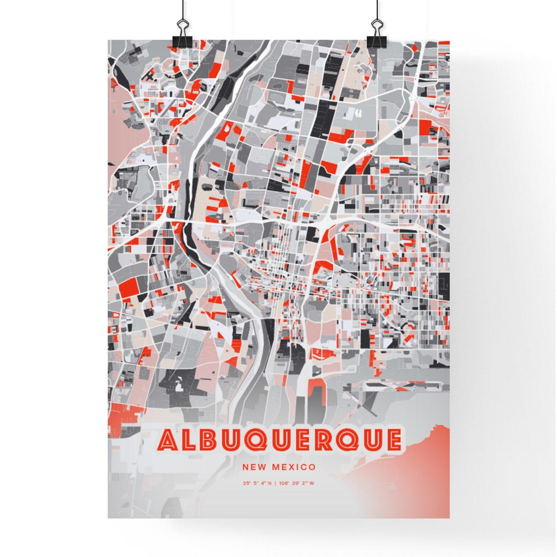 Albuquerque New Mexico Red and Grey Expressive City Map Art Poster - Image 3