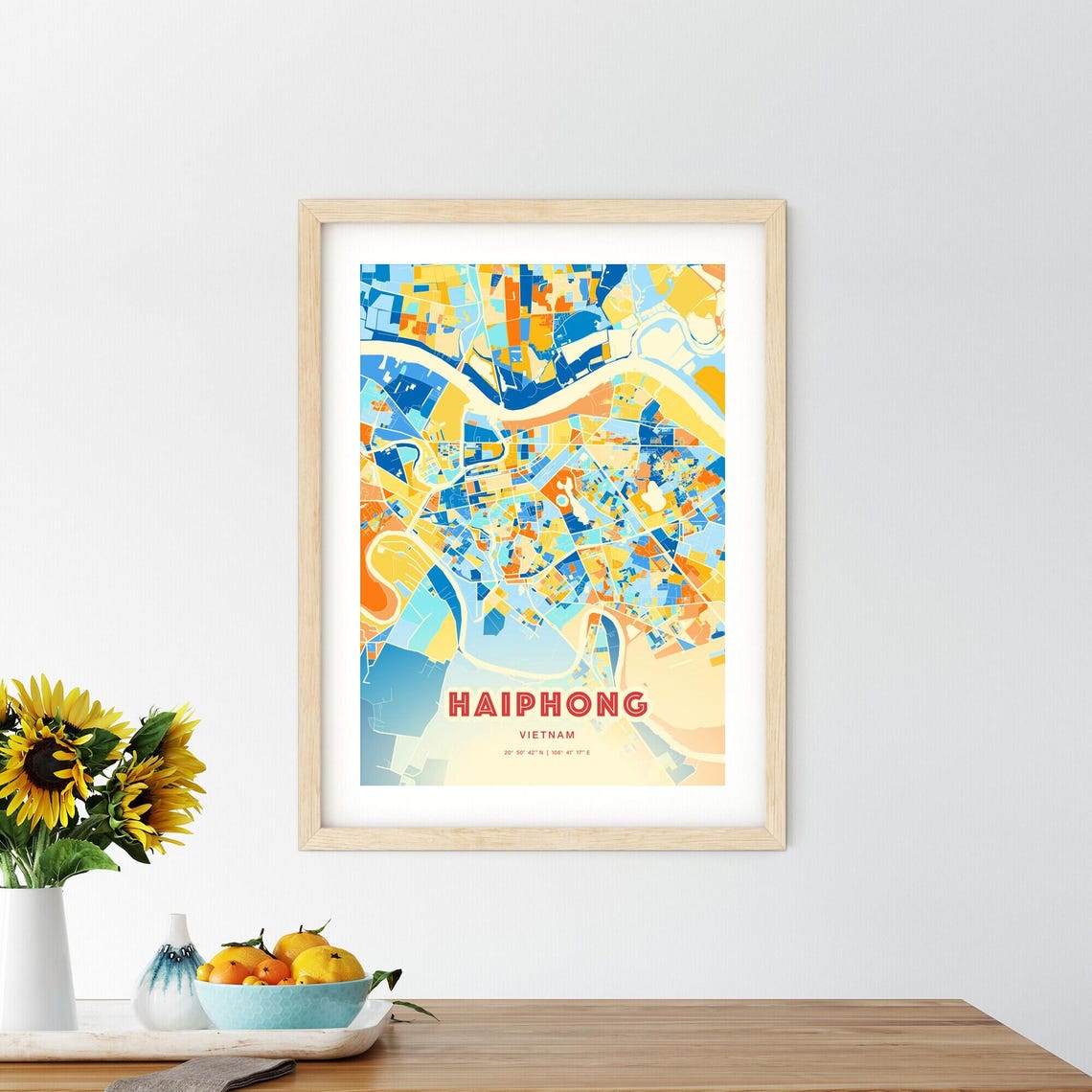 Haiphong Vietnam City Map Blue Orange Street Map Poster Asia Gift - Image 2