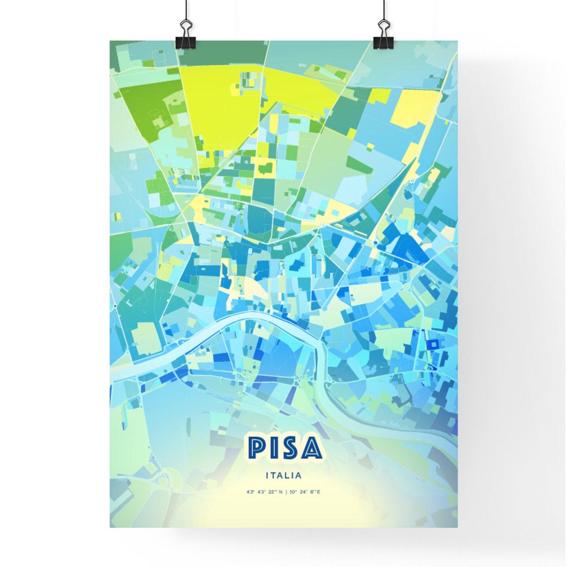 Pisa Italy Personalized Bluish Art City Map Coordinates Poster - Image 2