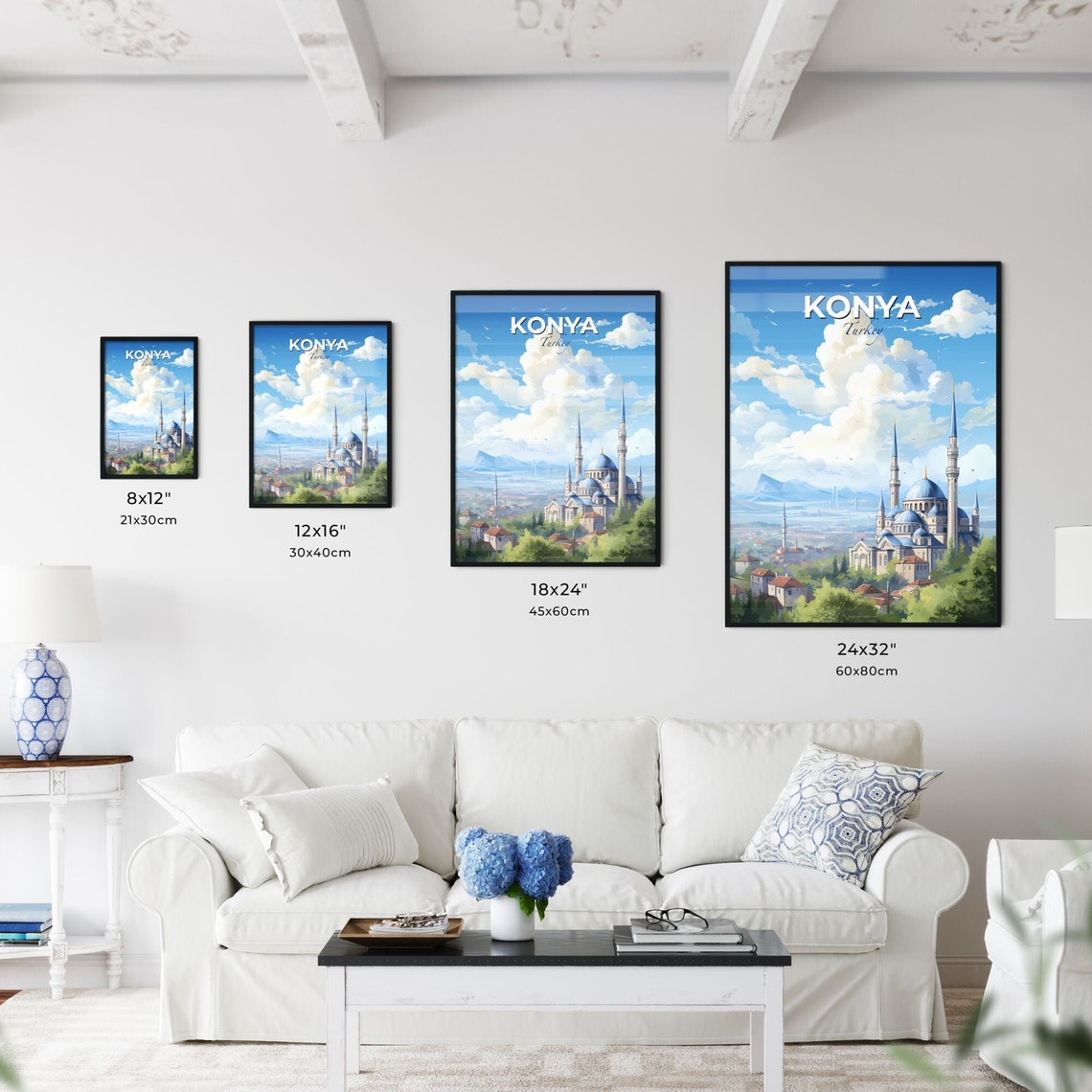 Konya Turkey Skyline Mosque Minarets Blue Dome Cityscape Travel Poster - Image 3
