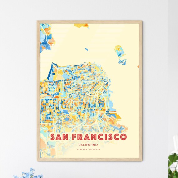 San Francisco California Blue Orange Colorful Street Map Art Poster