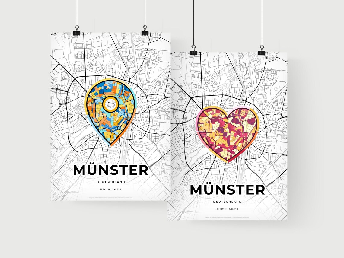 Münster Germany Modern Minimalist Heart Street Map Art Poster - Image 2