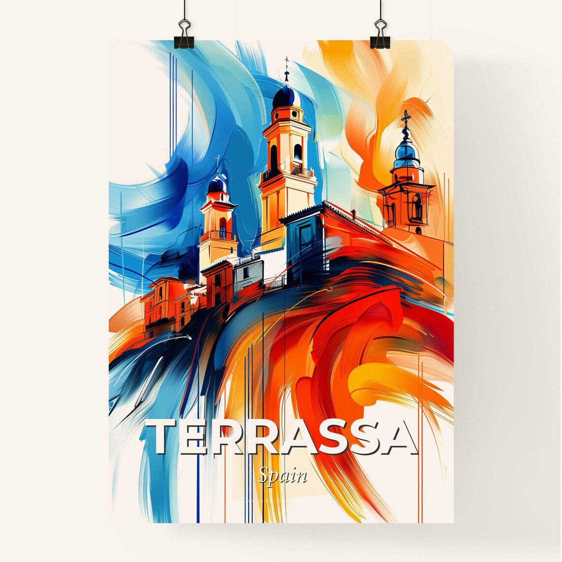 Terrassa Spain Colorful City Painting Abstract Towers Art Poster - Image 4