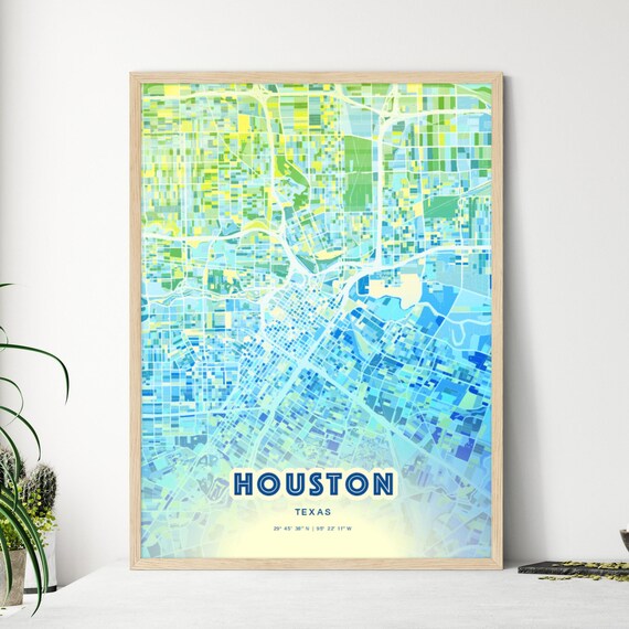 Houston Texas Bluish Gradient City Map Art Poster Customizable