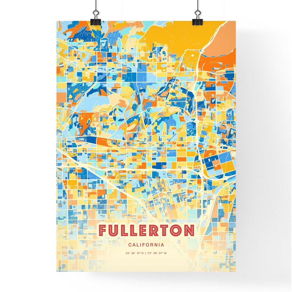 Fullerton California Blue Orange Urban Street Map Art Poster - Image 3