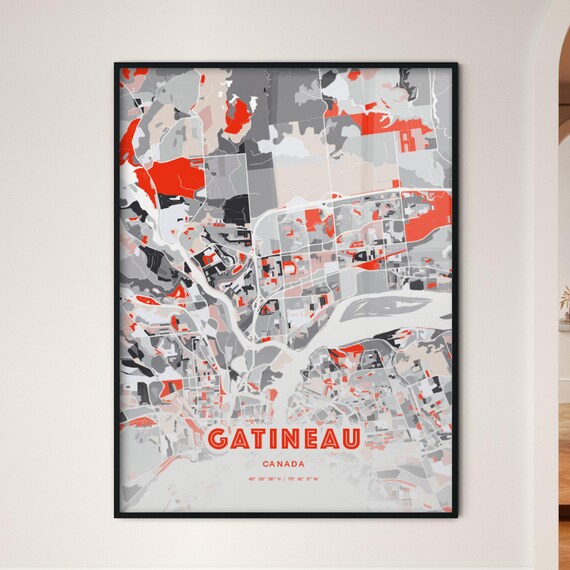 Gatineau Canada Expressive Red Abstract Modern City Map Art Poster