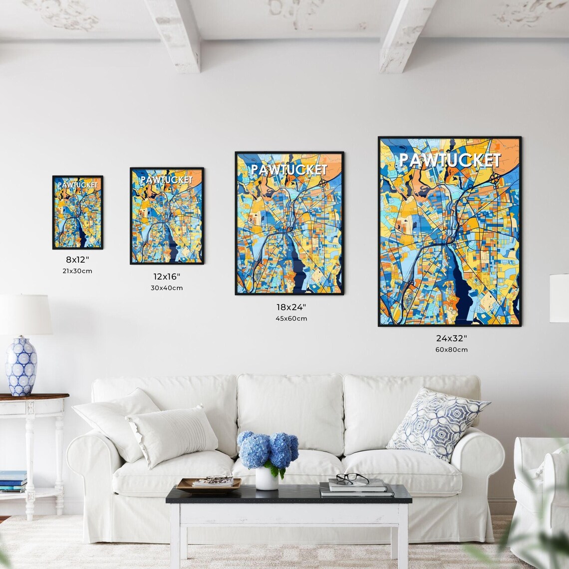 Pawtucket Rhode Island Colorful Modern City Map Poster for Home and Office - Image 3