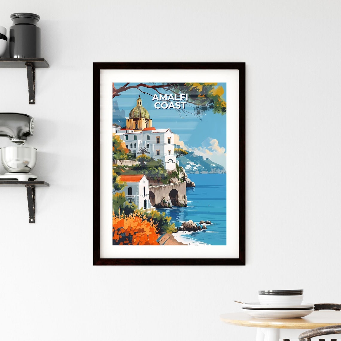 Amalfi Coast Golden Domed Church Cliffside Sea View Travel Poster - Image 2