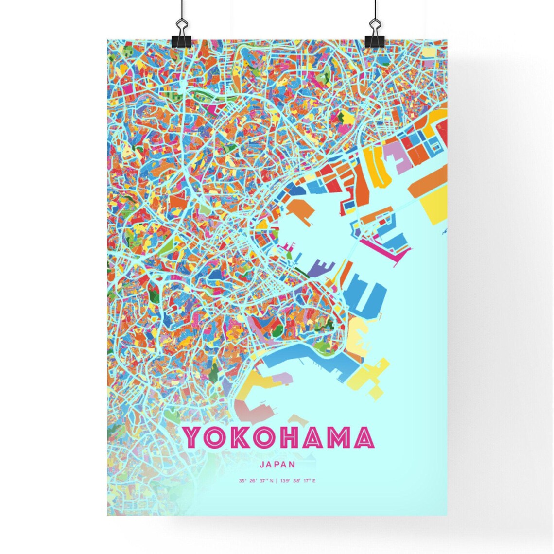 Yokohama Japan Rainbow City Map Poster Vibrant Colorful Street Grid Art - Image 3