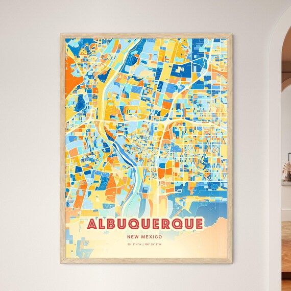 Albuquerque New Mexico Colorful Blue Orange City Street Map Poster