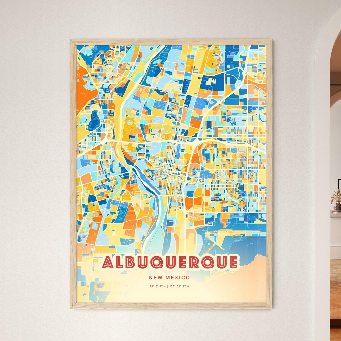Albuquerque New Mexico Colorful Blue Orange City Street Map Poster