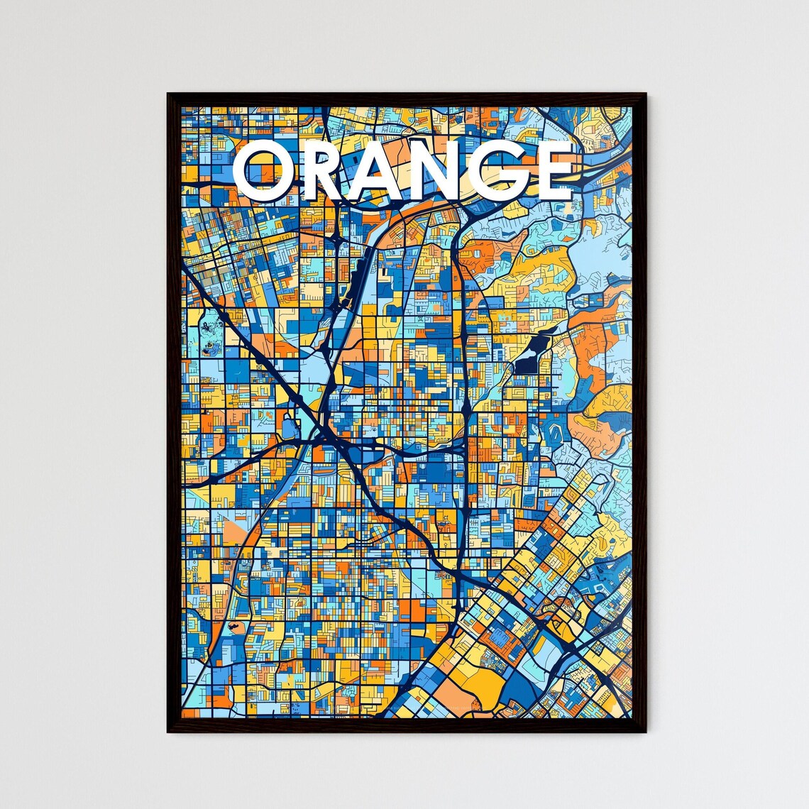 Orange Vibrant Geometric Mosaic City Street Map Artwork Poster