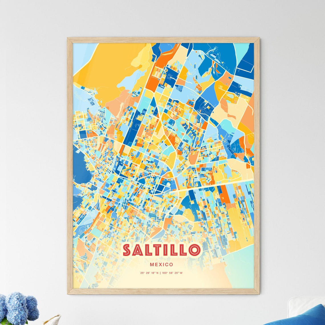 Saltillo Mexico Blue Orange Street Map Art Home Decor Poster - Image 3