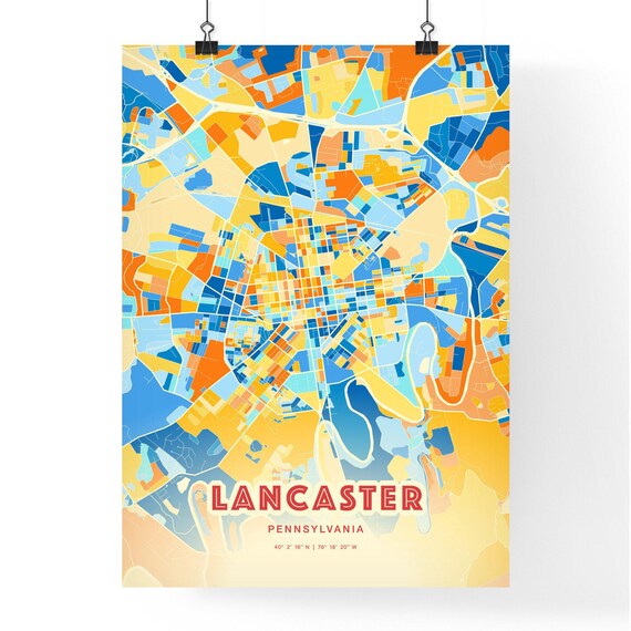 Lancaster Pennsylvania Blue Orange City Map Art Home Decor Poster