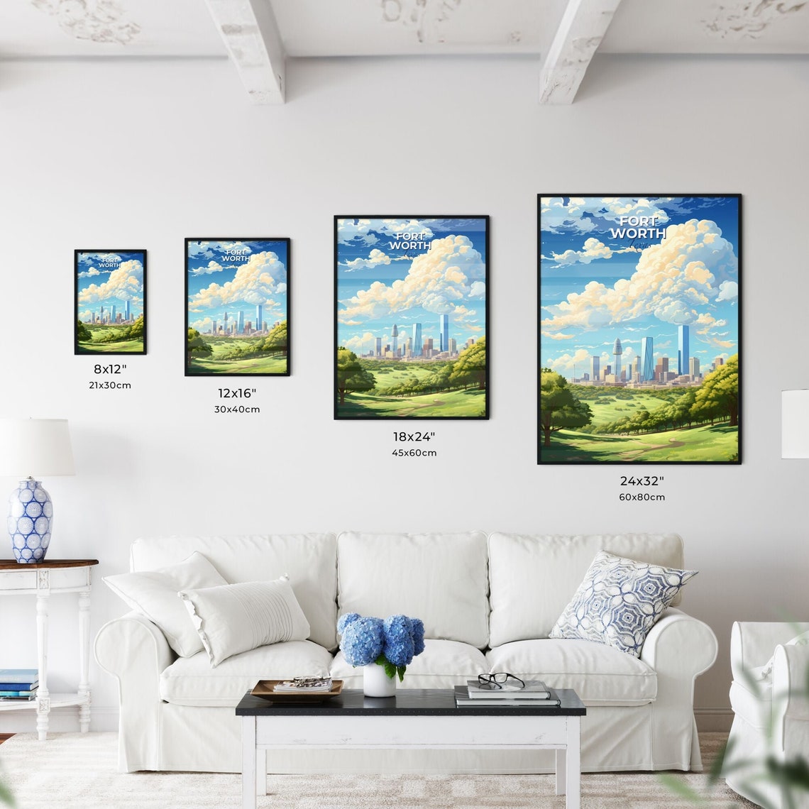 Fort Worth Texas Downtown Skyline Green Park Cloud Travel Poster - Image 3