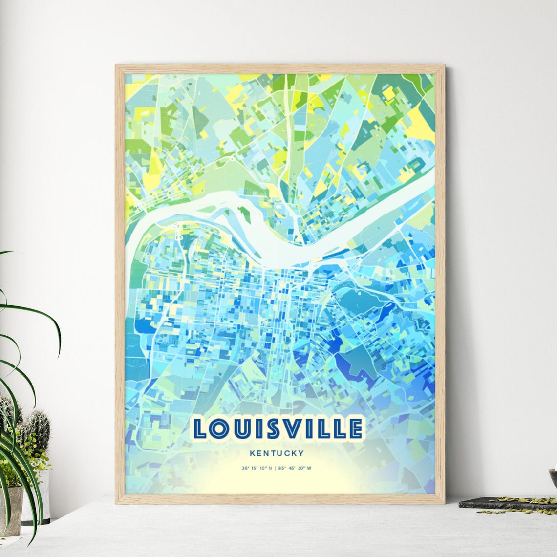 Louisville Kentucky Bluish Gradient City Map Art Poster Customizable