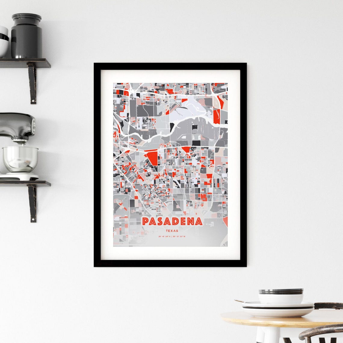 Pasadena Texas City Map Art Modern Red Gray Coordinate Poster - Image 2