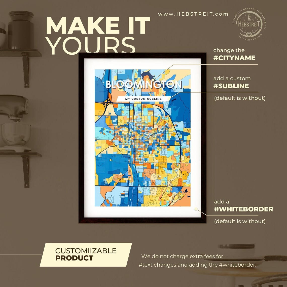 Bloomington Indiana Colorful Street Map Art Home Decor Poster - Image 2