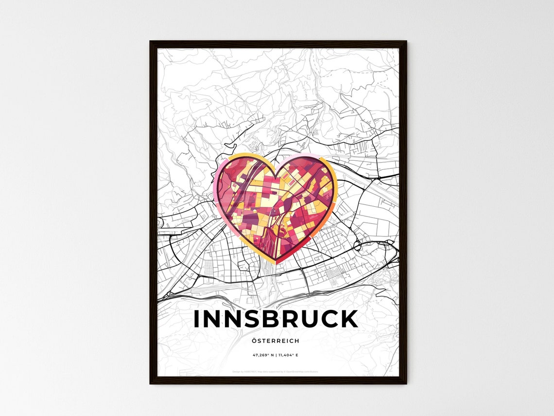 Innsbruck Austria Modern Minimalist Heart Street Map Art Poster
