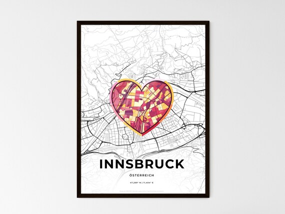 Innsbruck Austria Modern Minimalist Heart Street Map Art Poster