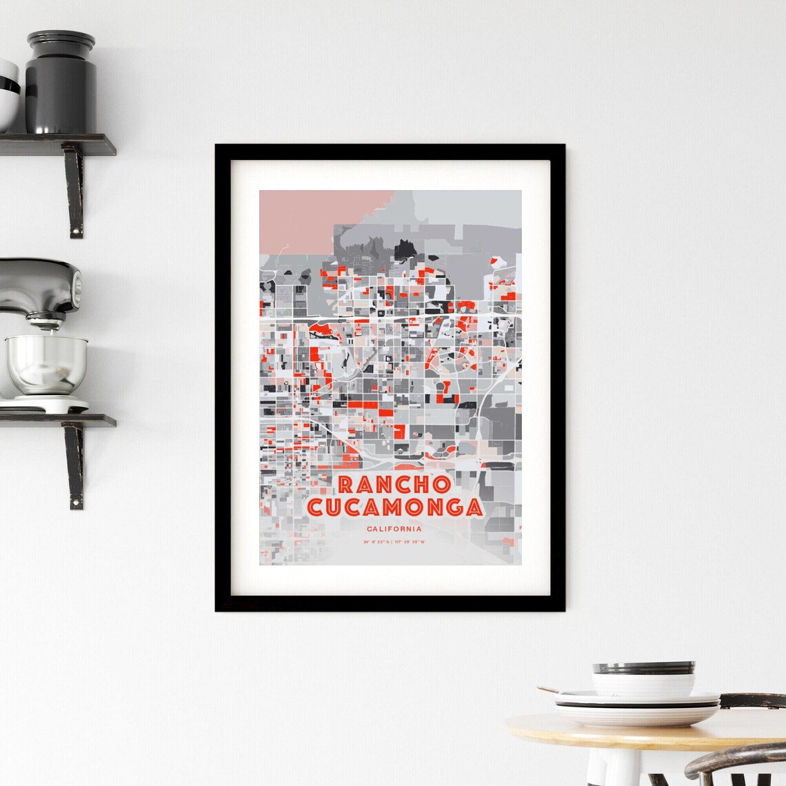 Rancho Cucamonga California Expressive Red Abstract City Map Art Poster - Image 2